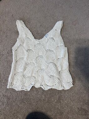 Blue Rain Cream Crochet Tank Top
